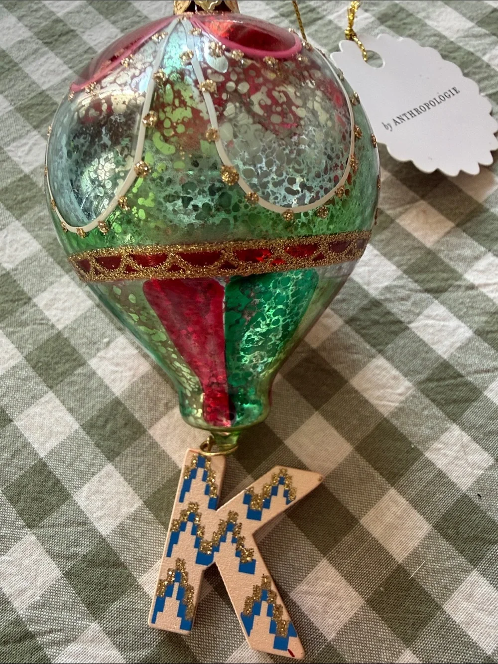 Anthropologie Hot Air Balloon ornament with a letter K